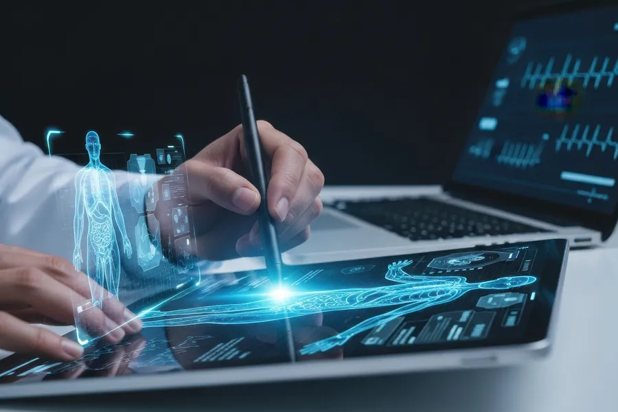 Body-Composition-Scan-Clinic A doctor exams a body scan. Schedule body composition scans from Healthy Aging Medical Centers of New Jersey in Northern New Jersey.