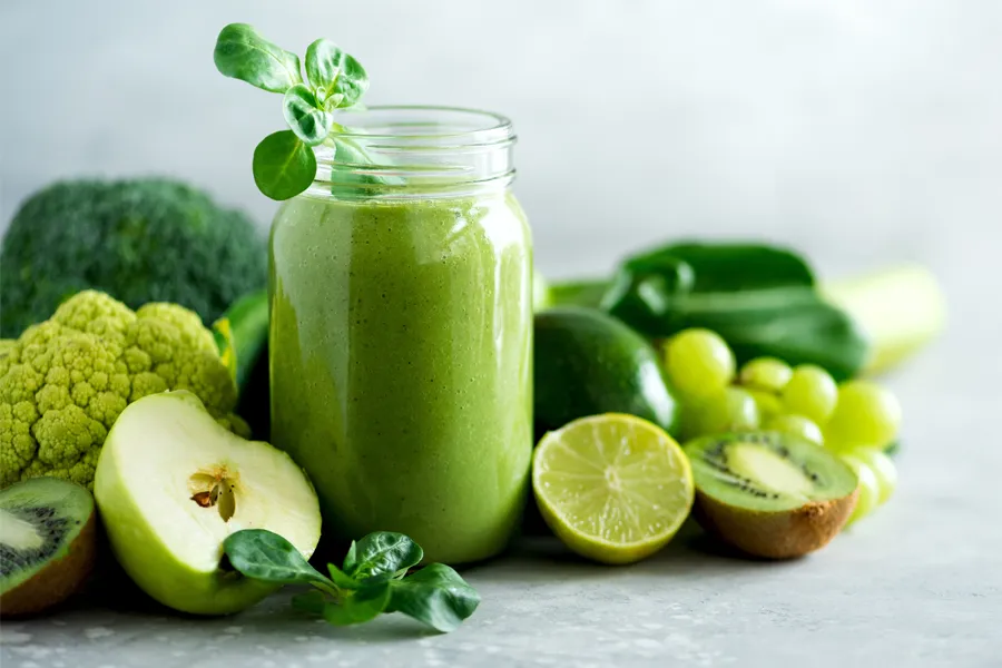 Nutritional-Counseling-Clinic A tableau of healthy green fruits and vegetables and juices. Get nutritional counseling from Healthy Aging Medical Centers of New Jersey in Northern New Jersey.